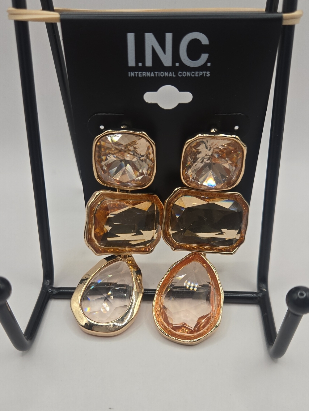 NEW INC International Concepts Gold-Tone Champagne and Clear Drop Earrings